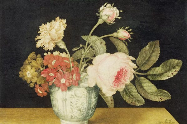 Pottery Still Life: Flowers in a Delft Jar  by Alexander Marshal