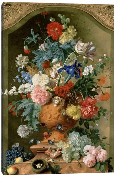 Flowers in a Terracotta Vase, 1736  Canvas Art Print - Botanical Still Life