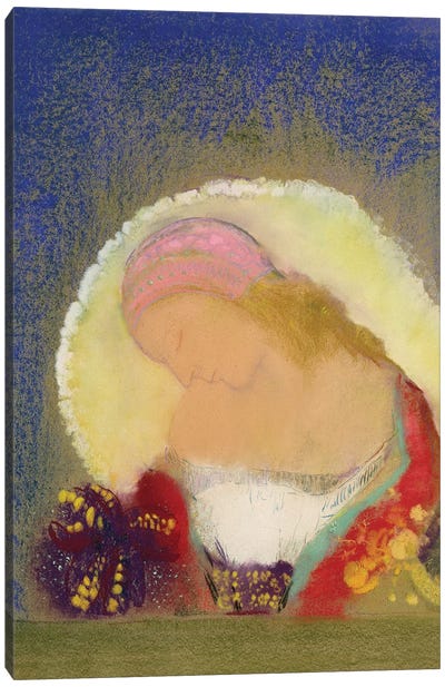 Profile of a Girl with Flowers, c.1900  Canvas Art Print - Odilon Redon