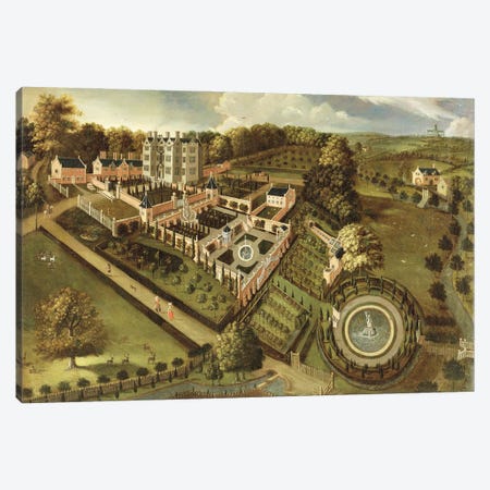 The House and Garden of Llanerch Hall, Denbighshire, c.1662-72  Canvas Print #BMN1927} by English School Canvas Artwork