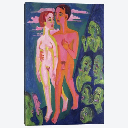 A Couple in front of a Crowd  Canvas Print #BMN1929} by Ernst Ludwig Kirchner Art Print