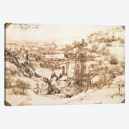 Arno Landscape, 5th August, 1473  Canvas Print #BMN1967} by Leonardo da Vinci Canvas Wall Art