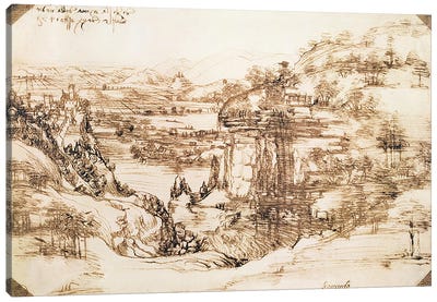 Arno Landscape, 5th August, 1473  Canvas Art Print - Leonardo da Vinci