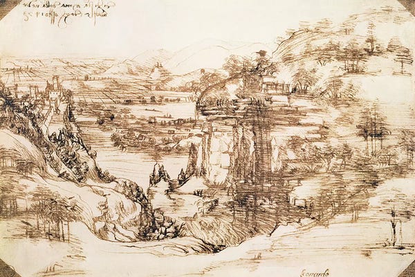 Renaissance: Arno Landscape, 5th August, 1473  by Leonardo da Vinci