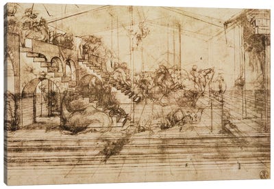 Perspective Study for the Background of The Adoration of the Magi  Canvas Art Print - Stairs & Staircases