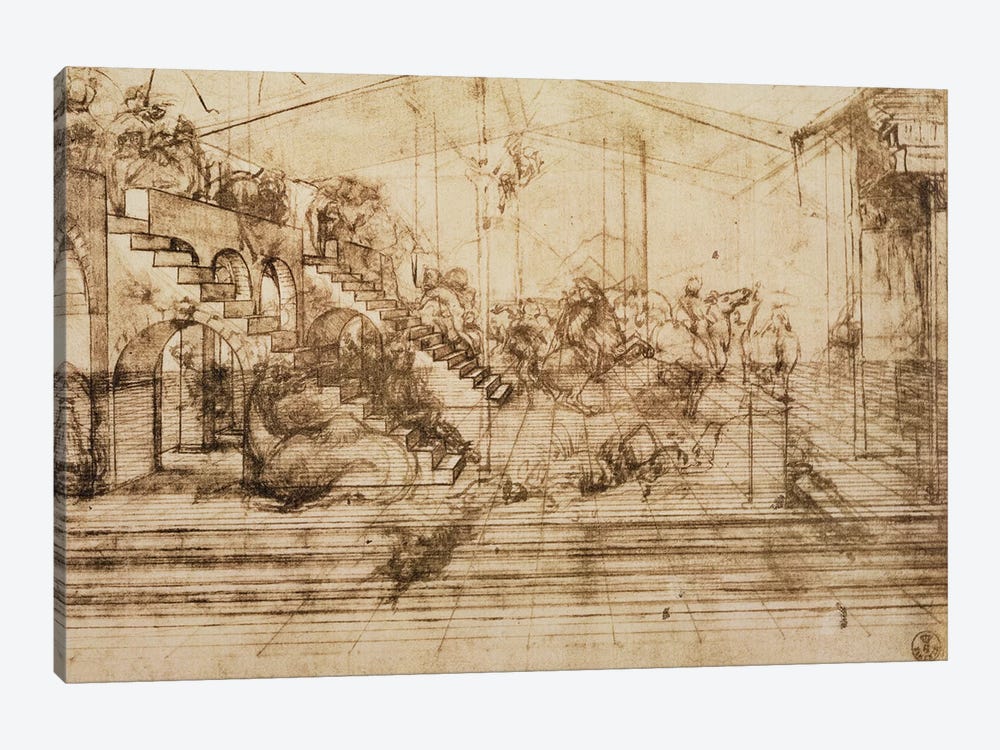 Perspective Study for the Background of The Adoration of the Magi  by Leonardo da Vinci 1-piece Canvas Art Print