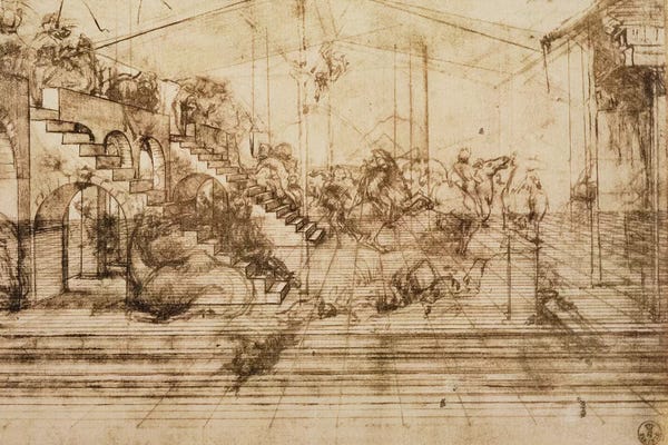 Staircases: Perspective Study for the Background of The Adoration of the Magi  by Leonardo da Vinci