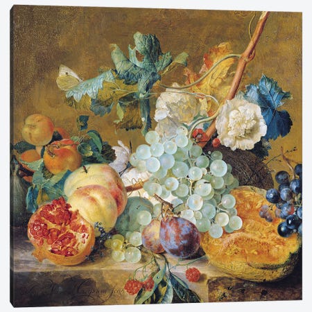 Flowers and Fruit  Canvas Print #BMN1998} by Jan van Huysum Canvas Artwork