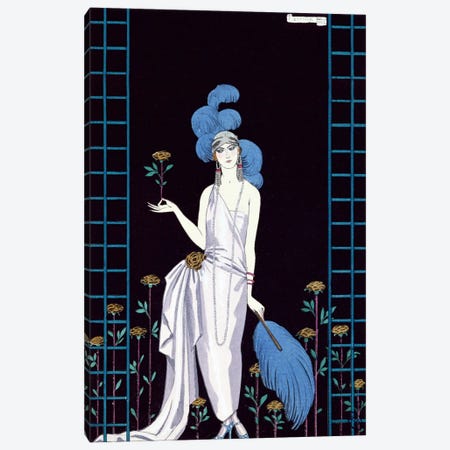 'La Roseraie', fashion design for an evening dress by the House of Worth (colour litho) Canvas Print #BMN19} by George Barbier Canvas Print