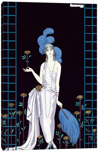 'La Roseraie', fashion design for an evening dress by the House of Worth (colour litho) Canvas Art Print