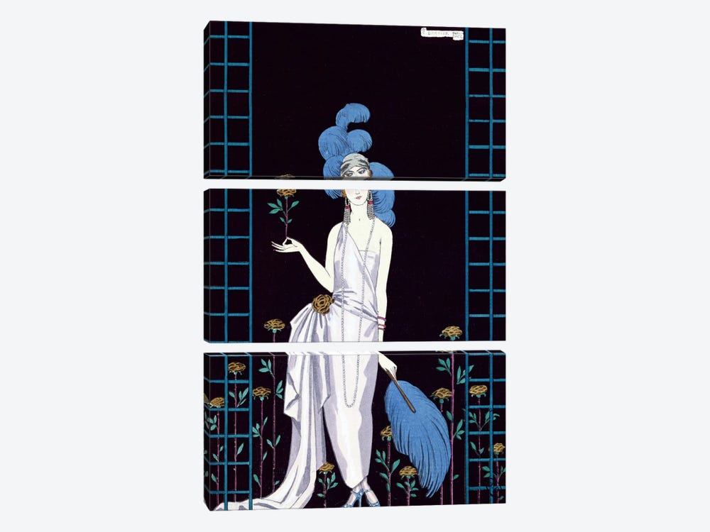 'La Roseraie', fashion design for an evening dress by the House of Worth (colour litho) 3-piece Canvas Art