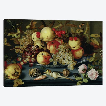 Still Life with Fruit, Flowers and Seafood  Canvas Print #BMN2004} by Balthasar van der Ast Art Print