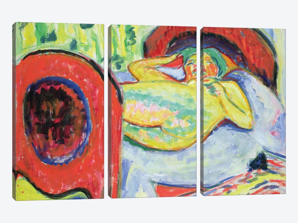 Reclining Nude  by Ernst Ludwig Kirchner 3-piece Canvas Wall Art