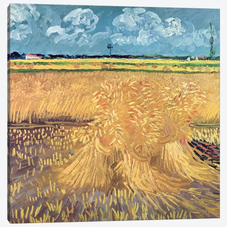 Wheatfield with Sheaves, 1888  Canvas Print #BMN2031} by Vincent van Gogh Art Print