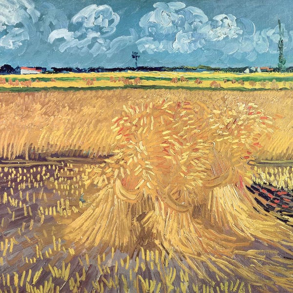 Post-Impressionism: Wheatfield with Sheaves, 1888  by Vincent van Gogh