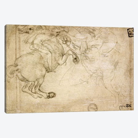 A Horseman in Combat with a Griffin, 16th century  Canvas Print #BMN2040} by Leonardo da Vinci Canvas Artwork