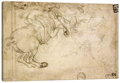 A Horseman in Combat with a Griffin, 16th century  Canvas Art Print - Leonardo da Vinci
