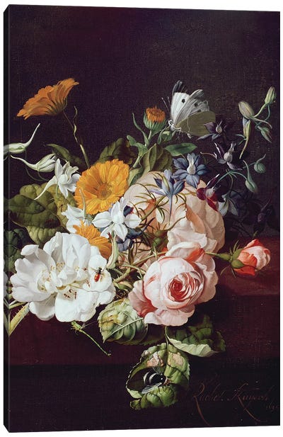 Vase of Flowers, 1695 Canvas Art Print - Rachel Ruysch