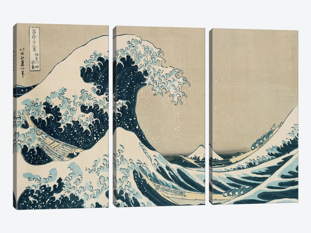The Great Wave of Kanagawa, from the series '36 Views of Mt. Fuji'  by Katsushika Hokusai 3-piece Canvas Art Print
