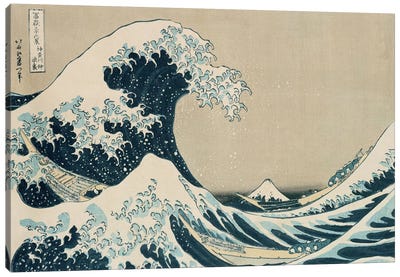 The Great Wave of Kanagawa, from the series '36 Views of Mt. Fuji'  Canvas Art Print - Navy & Neutrals
