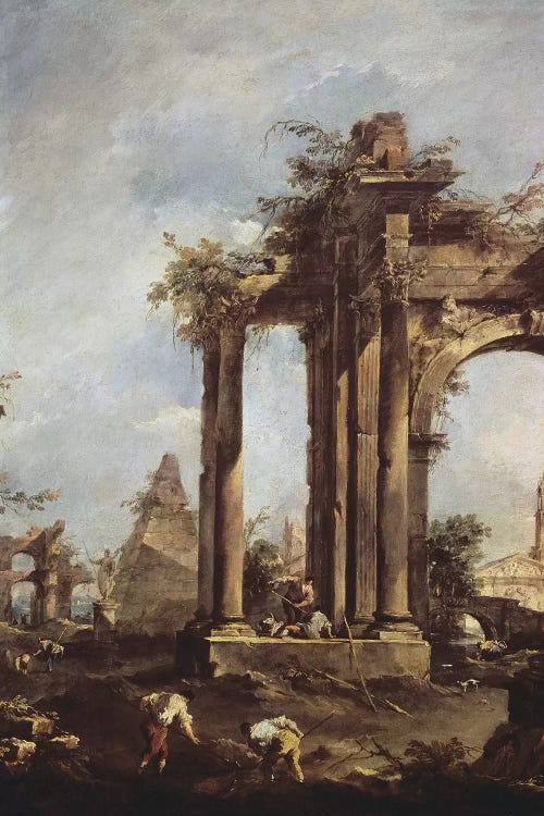 Capriccio with Roman Ruins, a Pyramid and Figures, 1760-70  by Francesco Guardi wall art