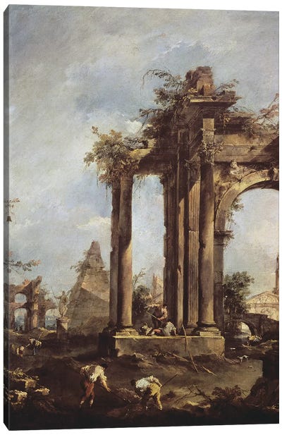 Capriccio with Roman Ruins, a Pyramid and Figures, 1760-70  Canvas Art Print