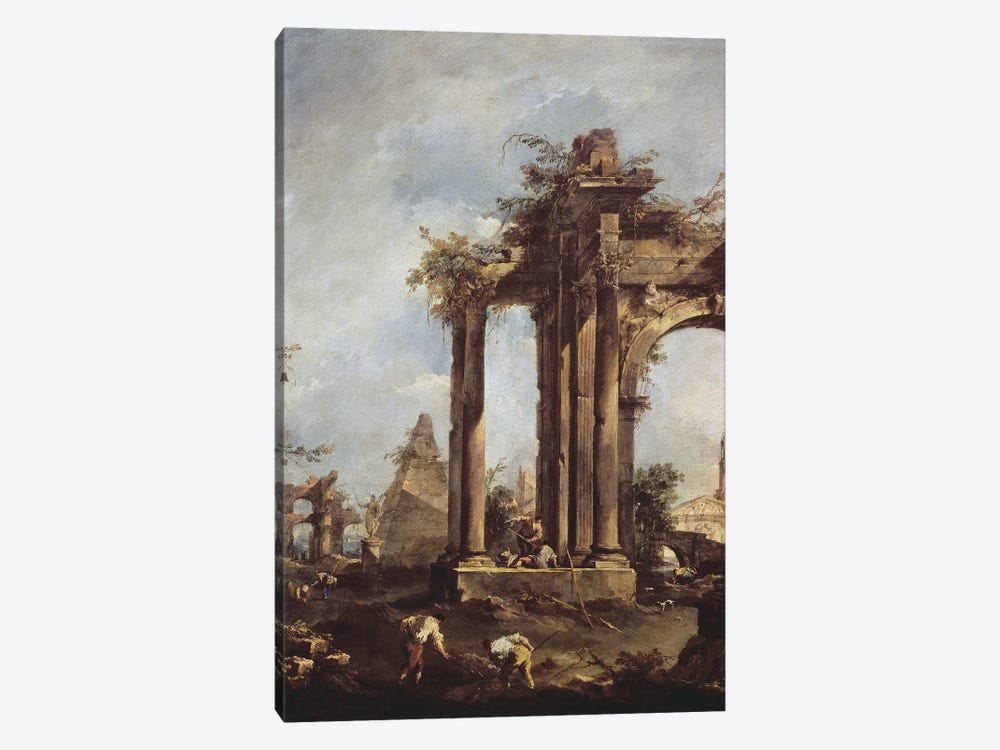 Capriccio with Roman Ruins, a Pyramid and Figures, 1760-70  1-piece Canvas Wall Art