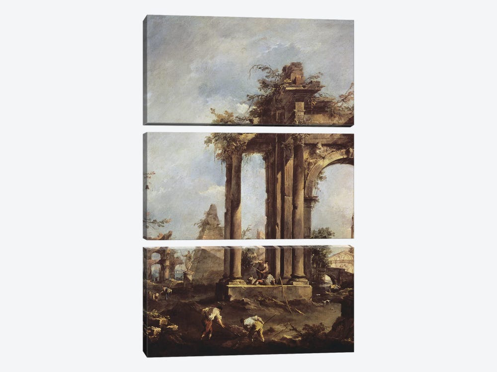 Capriccio with Roman Ruins, a Pyramid and Figures, 1760-70  by Francesco Guardi 3-piece Canvas Art