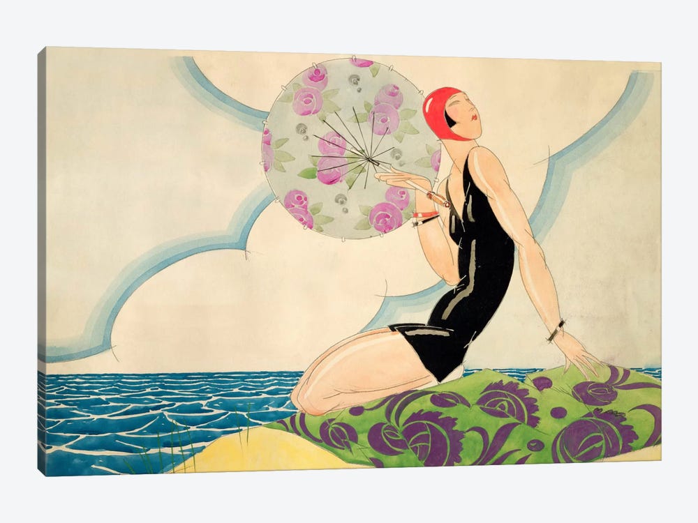 Bather, c.1925 (w/c on paper) by Rene Vincent 1-piece Canvas Wall Art