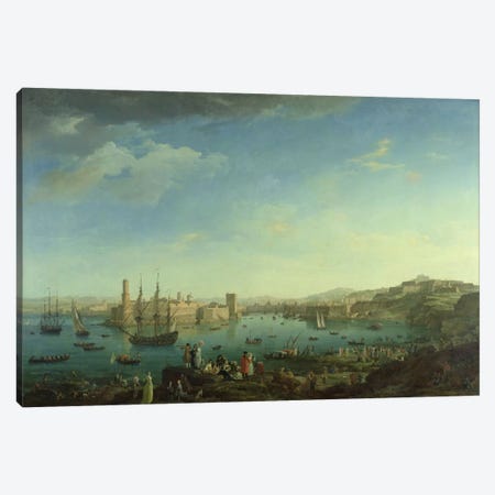 The Entrance to the Port of Marseilles, 1754  Canvas Print #BMN2106} by Claude Joseph Vernet Canvas Wall Art