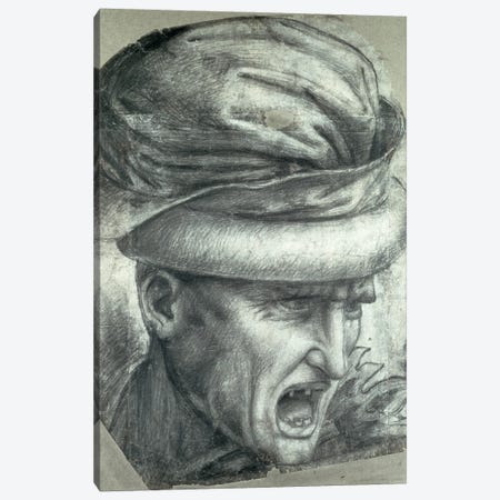 Head of a Warrior, copy of a detail from 'The Battle of Anghiari'  Canvas Print #BMN2116} by Leonardo da Vinci Art Print