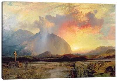 Sunset Vespers at the Old Rugged Cross  Canvas Art Print - Thomas Moran