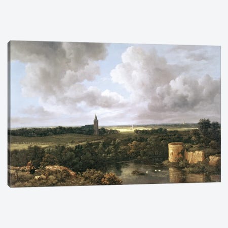 Landscape with Ruined Castle and Church, c.1665-70  Canvas Print #BMN213} by Jacob Isaacksz van Ruisdael Canvas Print