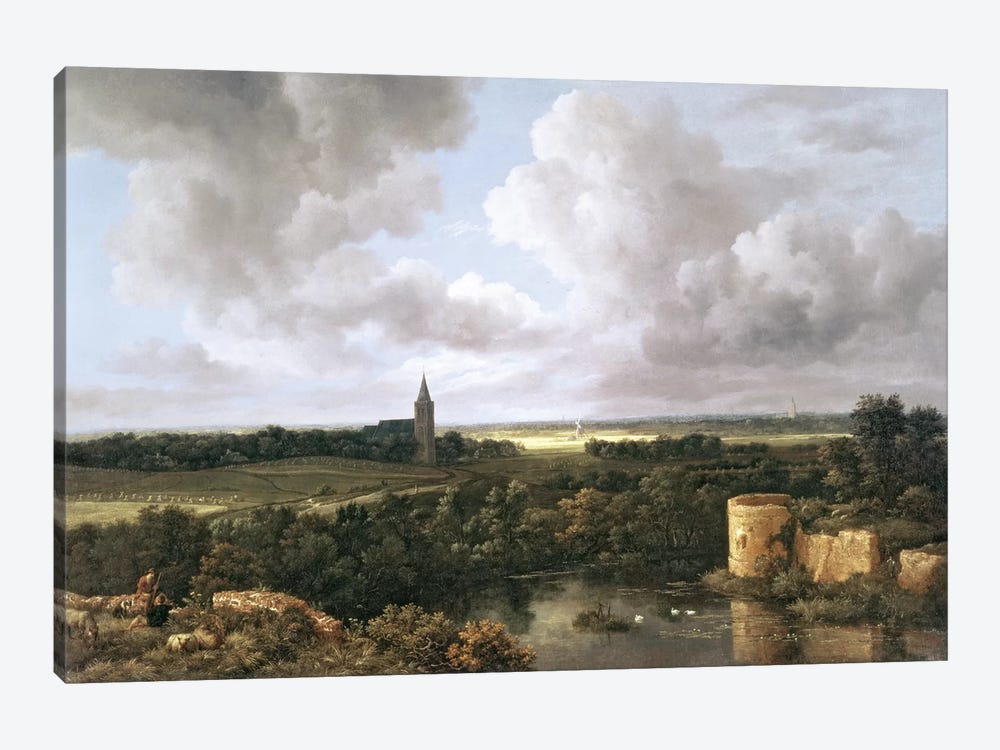 Landscape with Ruined Castle and Church, c.1665-70  by Jacob Isaacksz van Ruisdael 1-piece Canvas Art