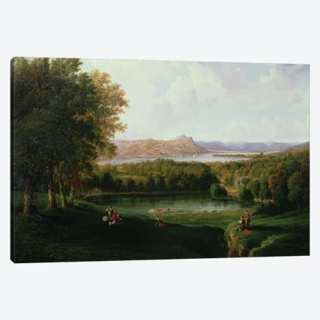 View from the Tarrytown of the Hudson River Old Dutch Church and Beckham Manor, 1866  Canvas Print #BMN2141} by Robert the Younger Havell Canvas Print