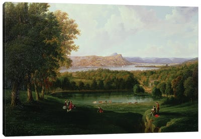 View from the Tarrytown of the Hudson River Old Dutch Church and Beckham Manor, 1866  Canvas Art Print