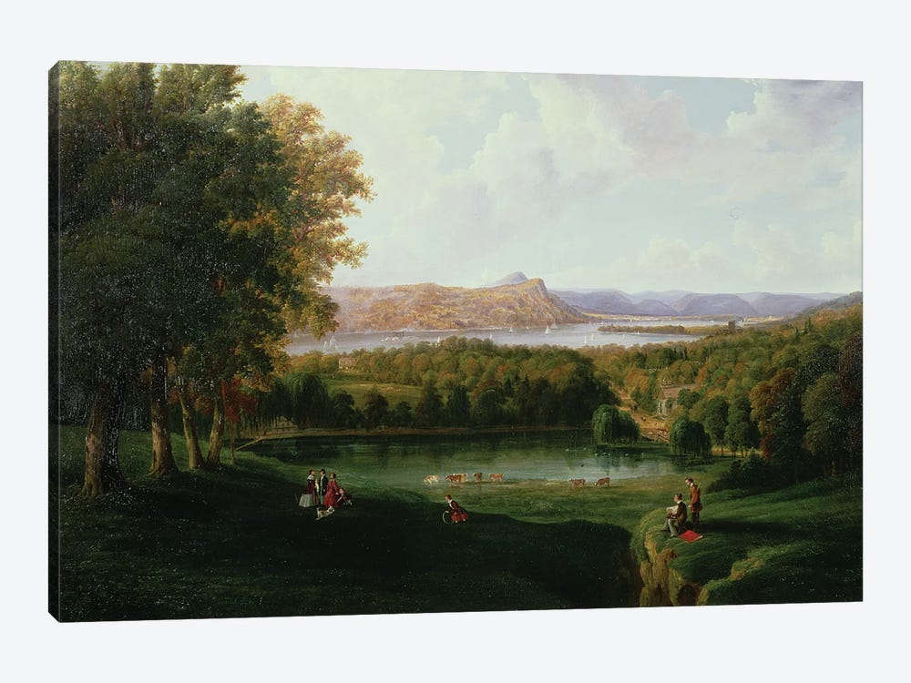 View from the Tarrytown of the Hudson River Old Dutch Church and Beckham Manor, 1866  by Robert the Younger Havell 1-piece Canvas Print