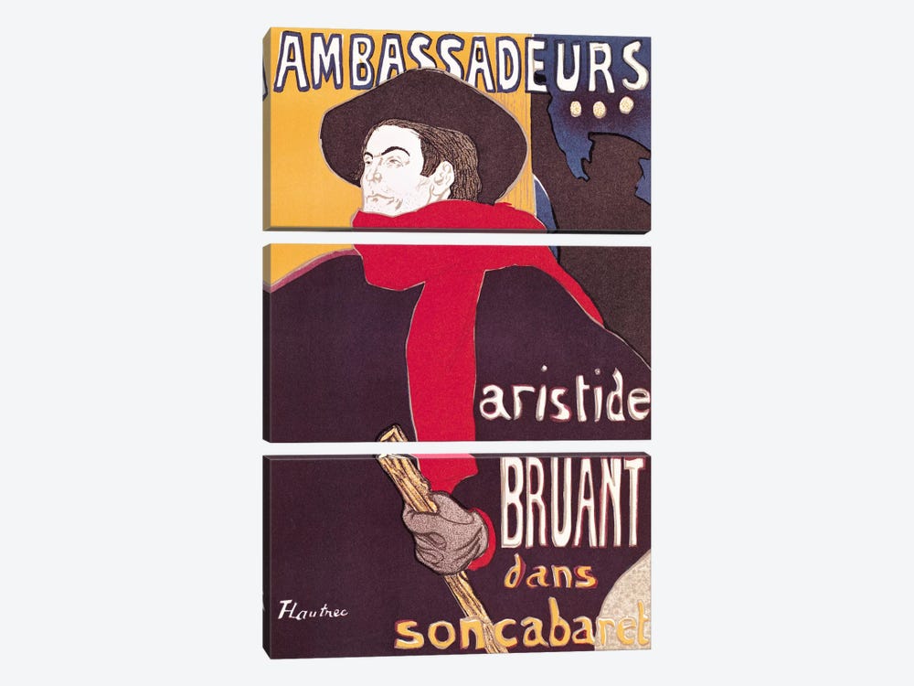 Poster advertising Aristide Bruant  by Henri de Toulouse-Lautrec 3-piece Art Print