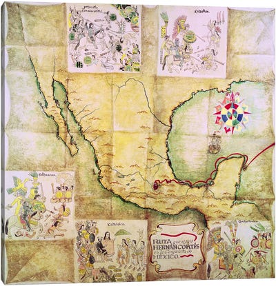 Map of the route followed by Hernando Cortes  Canvas Art Print