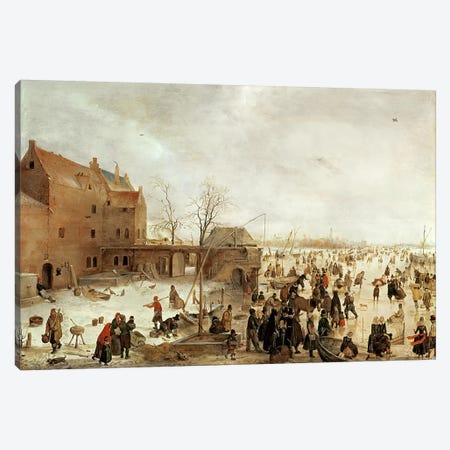 A Scene on the Ice near a Town, c.1615  Canvas Print #BMN214} by Hendrik Avercamp Canvas Wall Art