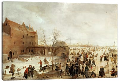 A Scene on the Ice near a Town, c.1615  Canvas Art Print