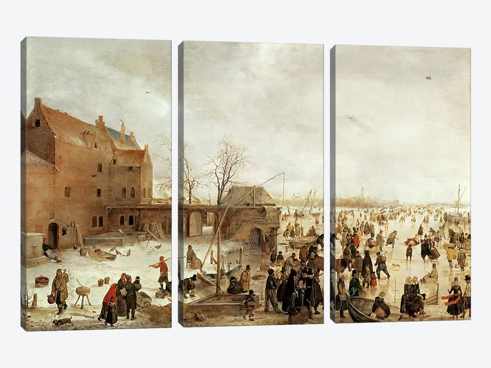 A Scene on the Ice near a Town, c.1615  by Hendrik Avercamp 3-piece Canvas Print