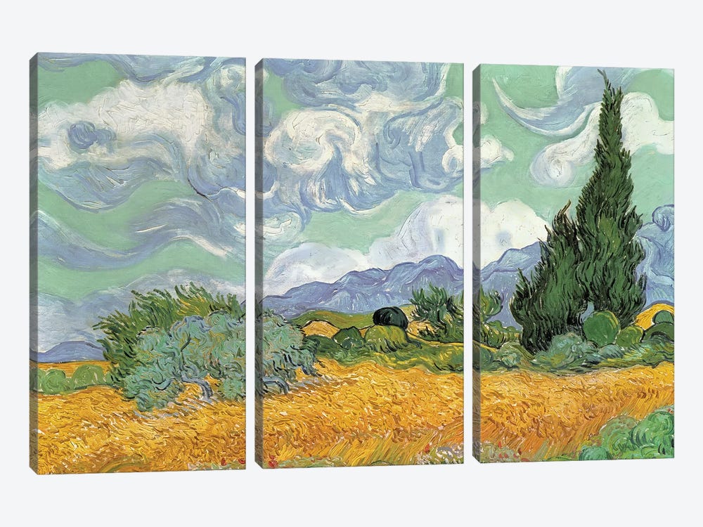 A Wheatfield With Cypresses, September 1889 (National Gallery, London) by Vincent van Gogh 3-piece Art Print
