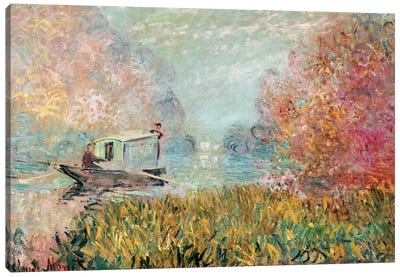 The Boat Studio on the Seine, 1875  Canvas Art Print - Claude Monet