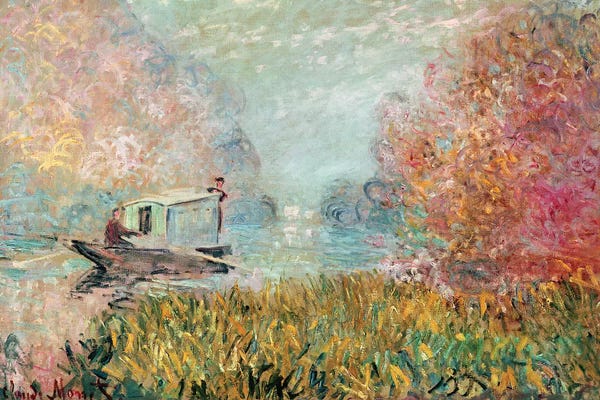 Claude Monet: The Boat Studio on the Seine, 1875  by Claude Monet