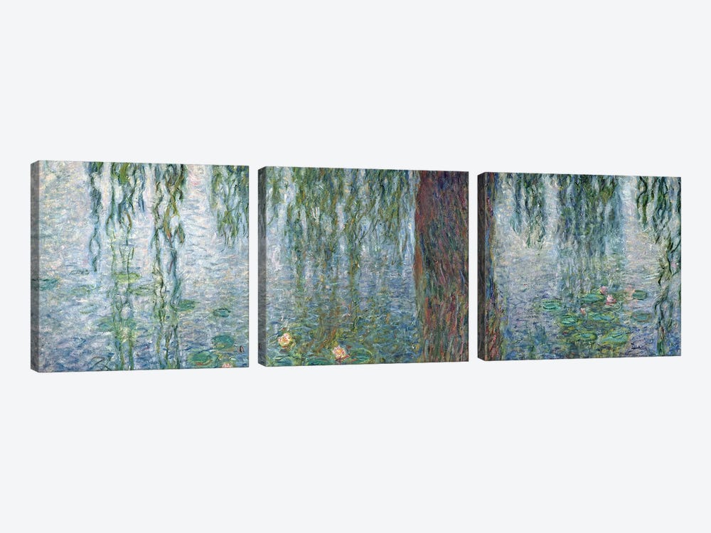 Waterlilies: Morning with Weeping Willows, detail of the left section, 1915-26   by Claude Monet 3-piece Canvas Art Print