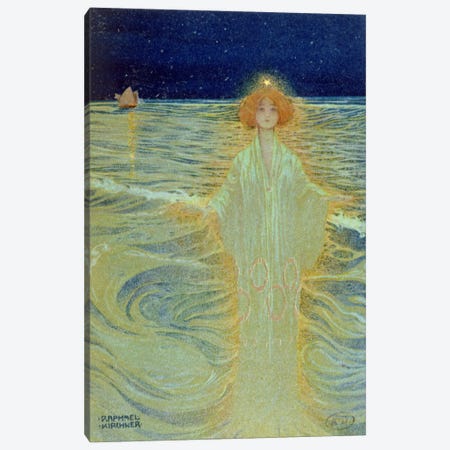 Ghost appearing above the sea during the night, early 20th century  Canvas Print #BMN2199} by Raphael Kirchner Canvas Art