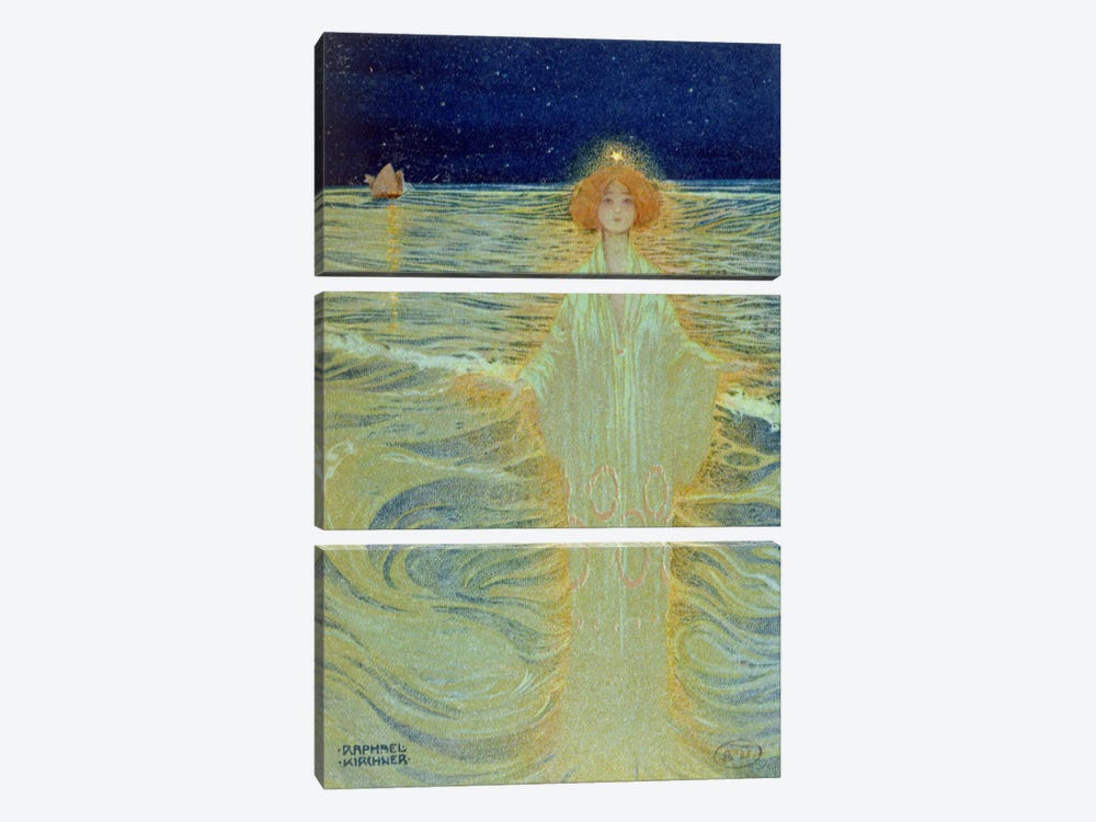 Ghost appearing above the sea during the night, early 20th century  by Raphael Kirchner 3-piece Canvas Artwork
