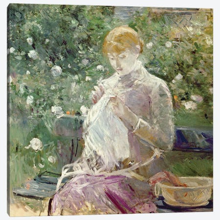 Pasie sewing in Bougival's Garden, 1881  Canvas Print #BMN2201} by Berthe Morisot Canvas Artwork