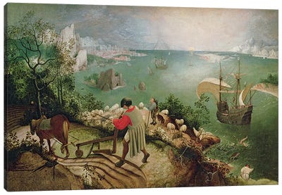 Landscape with the Fall of Icarus, c.1555  Canvas Art Print - Coastline Art